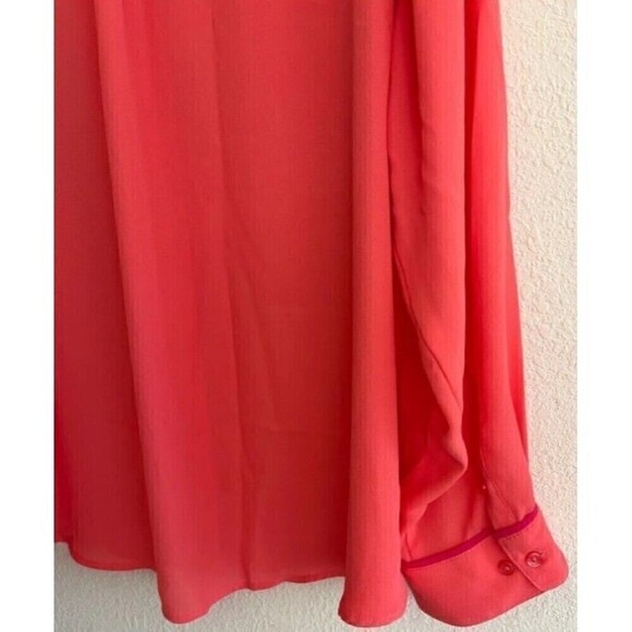 Investments Blouse Size 3X Coral/Pink Orange Red Slight  Hi Lo Hem Button Down - Picture 8 of 8